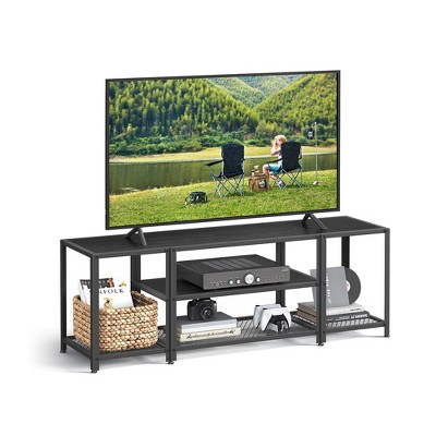 VASAGLE TV Stand Industrial Entertainment Center, Modern TV Console with Open Storage Shelves 57.9 x 15.7 x 19.7 Inches Black with Wood Grain