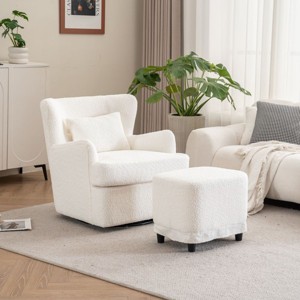 360° Velvet Swivel Chair,Velvet Accent Chair with Ottoman,Oversized Accent Barrel Armchair with Pillow,Sofa Chair with Lounge Seat-Cuddlewood - 1 of 4