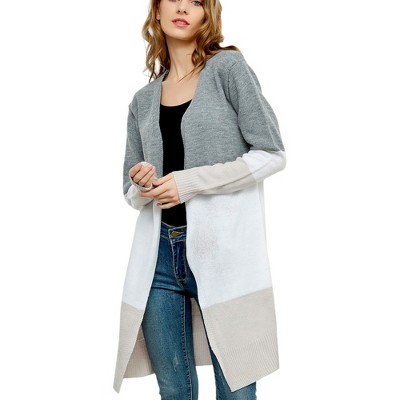 Anna-Kaci Women's Long Sleeve Open Front Casual Knit Sweaters Coat Soft Outwear Striped Draped Duster Cardigan- Small ,Grey