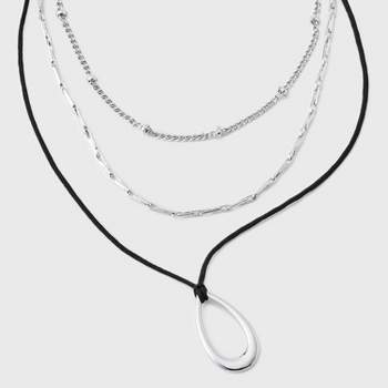 Cord and Teardrop Pendant Multi-Strand Necklace - Universal Thread™ Silver