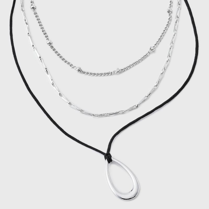 Cord and Teardrop Pendant Multi-Strand Necklace - Universal Thread&#8482; Silver, 1 of 8