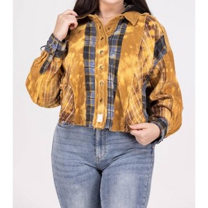 Women's Frayed Mixed Pattern Shacket - Oli & Hali - 1 of 3