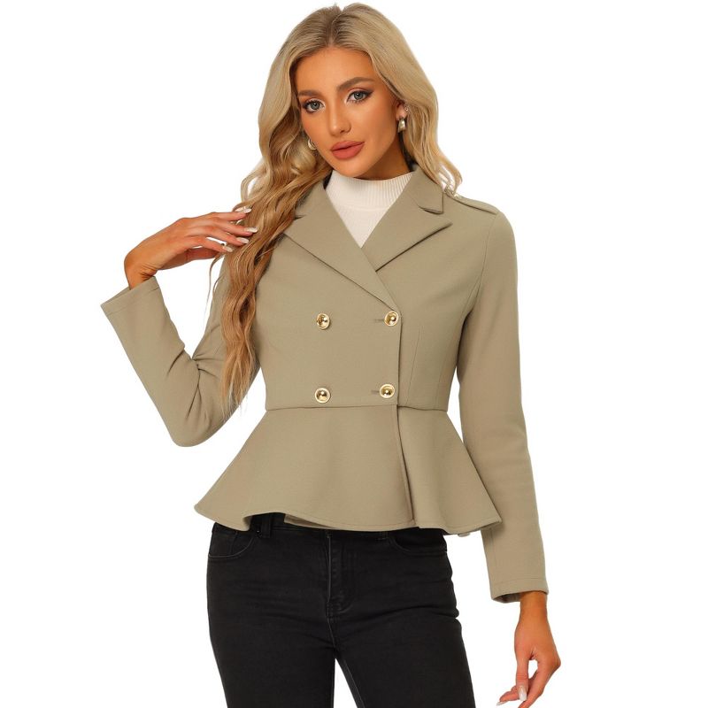 Allegra K Women's Elegant Lapel Blazer Long Sleeve Button Ruffle Hem Work Short Coat Jacket, 1 of 6