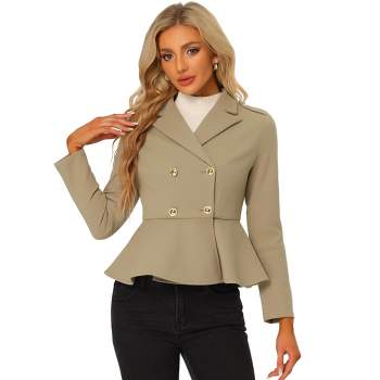 Allegra K Women's Elegant Lapel Blazer Long Sleeve Button Ruffle Hem Work Short Coat Jacket