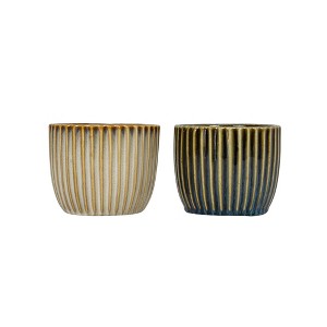 Set of 2 Ribbed Planters Navy & Cream Porcelain by Foreside Home & Garden - 1 of 4