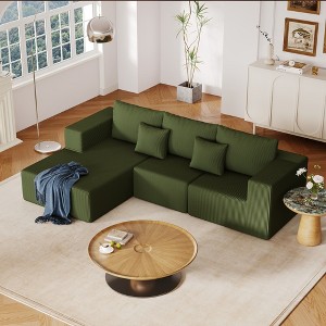 108.3" Corduroy Upholstered Modular L-Shaped Sectional Sofa with Chaise, 3-piece Free Combinations - 1 of 4