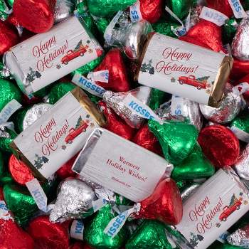 131 Pcs Christmas Candy Chocolate Party Favors Hershey's Miniatures & Kisses by Just Candy (1.65 lbs, Approx. 131 Pcs) - Vintage Red Truck