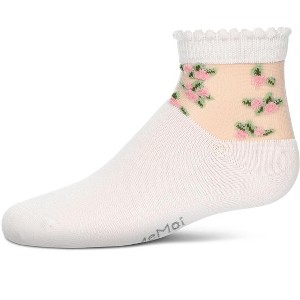 Memoi Peek-A-Boo Sheer Floral Girls Cotton Blend Crew Socks - 1 of 4