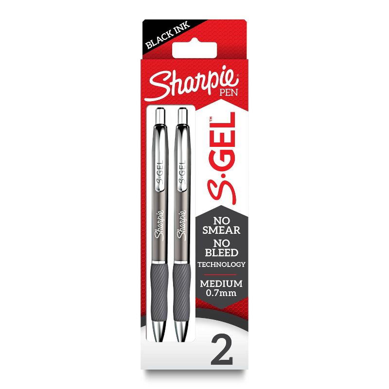 Sharpie S-Gel 2pk Black Ink Gel Pens 0.7mm Medium Tip - Gray Metal Barrel, 1 of 9