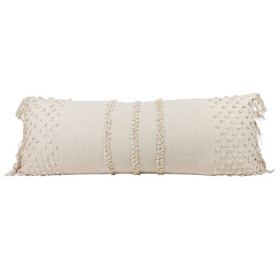 Oversized 14x36 Decorative Cotton Lumbar Throw Pillow With Knotted Accent  And Hand Tied Fringe - Foreside Home & Garden : Target