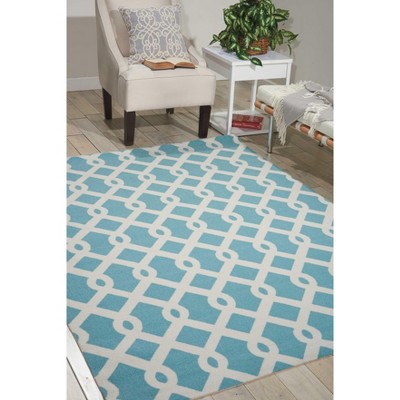 Poolside Aqua and White Geometric Outdoor Area Rug