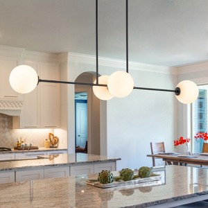 LLHZSY 4-Light Modern Linear Chandelier Cluster Globe Glass Kitchen Island Ligh-W 47 3/5"x D 13 4/5" x H 5 9/10"-Black/Gold - 1 of 4