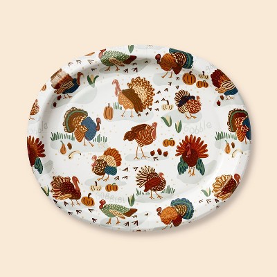 10ct Thanksgiving Two Turkey Buffet Paper Plates White - Spritz™