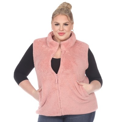 Plus Size Zip up High Pile Fleece vest -White Mark