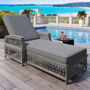 Outdoor Garden Long Reclining Chaise,Patio Adjustable PE Rattan Wicker Poolside Lounge,Armrest Chaise Lounge with Cushion-Coolbibila - 1 of 4
