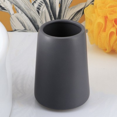 Evideco French Home Goods Elegant Stoneware Bathroom Tumbler & Toothbrush Holder - Flared Shape, 14 oz