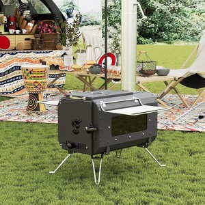 Outdoor Portable Wood Stove, 1610in³ Tent Stove,Wood Burning Stove for Camping,Cast Iron Wood Stove,Tent Heaters for Camping, Includes 6 Chimney - 1 of 4