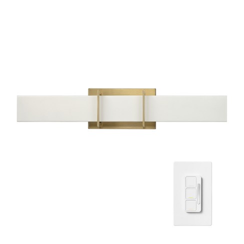 Globe Electric 24 LED Integrated Matte Brass Vanity Light with Wall Mounted Dimmer Remote ETL Listed Acrylic Shade Metal Body