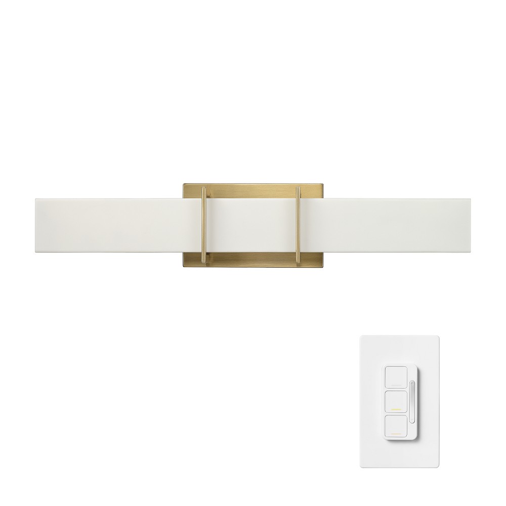Globe Electric 24" LED Integrated Matte Brass Vanity Light with Wall Mounted Dimmer Remote: ETL Listed, Acrylic Shade, Metal Body