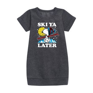 - Peanuts - Snoopy Ski Ya Later Graphic Short Sleeve Fleece Dress - 1 of 3