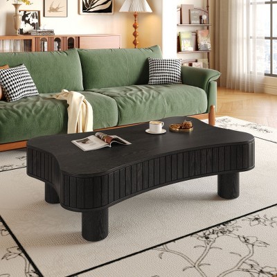 LIVAREEmlen Lift Top Coffee Table for Living Room 42" with Fluted Panel Hidden Storage, Silent Hydraulic Lift, Curved Safety Corners, Black
