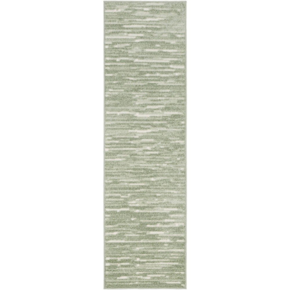 Photos - Area Rug Nourison 2'x6' Care Free Abstract Machine Woven Runner Rug Green: Modern Low Pile Indoor Hallway & Living Room Decor 