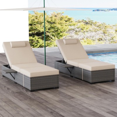 Outdoor Chaise Lounge Chairs Set of 2 with 5-Position Adjustable Backrest and Cushions for Patio Beach Deck Backyard