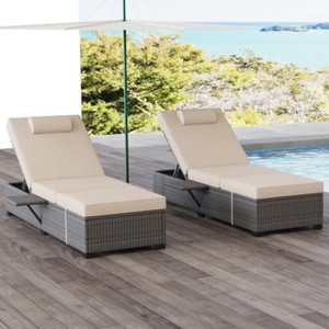 Outdoor Chaise Lounge Chairs Set of 2 with 5-Position Adjustable Backrest and Cushions for Patio Beach Deck Backyard - 1 of 4