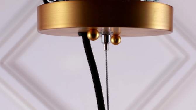 15.75&#34; Adjustable Iron and Glass Remy Art Deco Mid Century Globe LED Pendant Brass and Gold - Jonathan Y, 2 of 7, play video