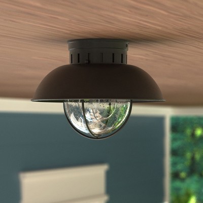 Harwich Textured Gray Coastal Globe Flush Mount with Seeded Glass