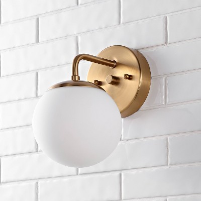 5.75" LED 1-Light Metal/Frosted Glass Louis Parisian Globe Pendent Brass/Gold - JONATHAN Y