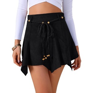 INSPIRE CHIC Women's Faux Suede Asymmetric Hem High Waist A-Line Mini Skirts - 1 of 4