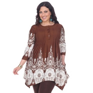 Women's Plus Size 3/4 Sleeve Printed Dulce Tunic Top - White Mark - 1 of 4