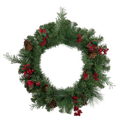 Northlight Frosted Pine Cones and Berries Artificial Christmas Wreath - 18-Inch, Unlit, Brown