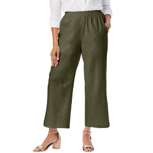 Jessica London Women's Plus Size Wide Leg Linen Crop Pant - 1 of 4