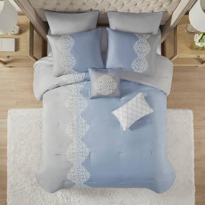 King Gray and Blue Reversible Microfiber Comforter Set