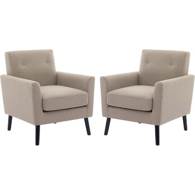 2PCS Accent Chair, Mid Century Modern Armchair Comfy Upholstered Reading Accent Chairs,Single Sofa Chair With Wood Legs & Thicker Seat Cushion