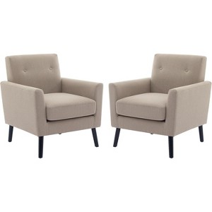 2PCS Accent Chair, Mid Century Modern Armchair Comfy Upholstered Reading Accent Chairs,Single Sofa Chair With Wood Legs & Thicker Seat Cushion - 1 of 4