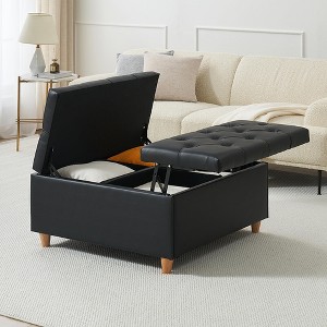 Square Storage Ottoman, 35'' Large  Tufted Upholstered Coffee Table with Lift Top - 1 of 4