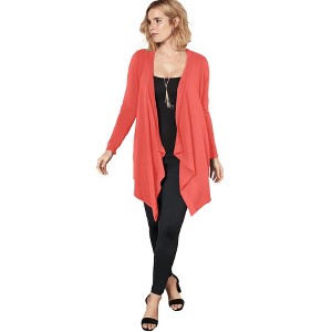 Roaman's Women's Plus Size Fine Gauge Handkerchief Hem Cardigan Sweater - 1 of 4