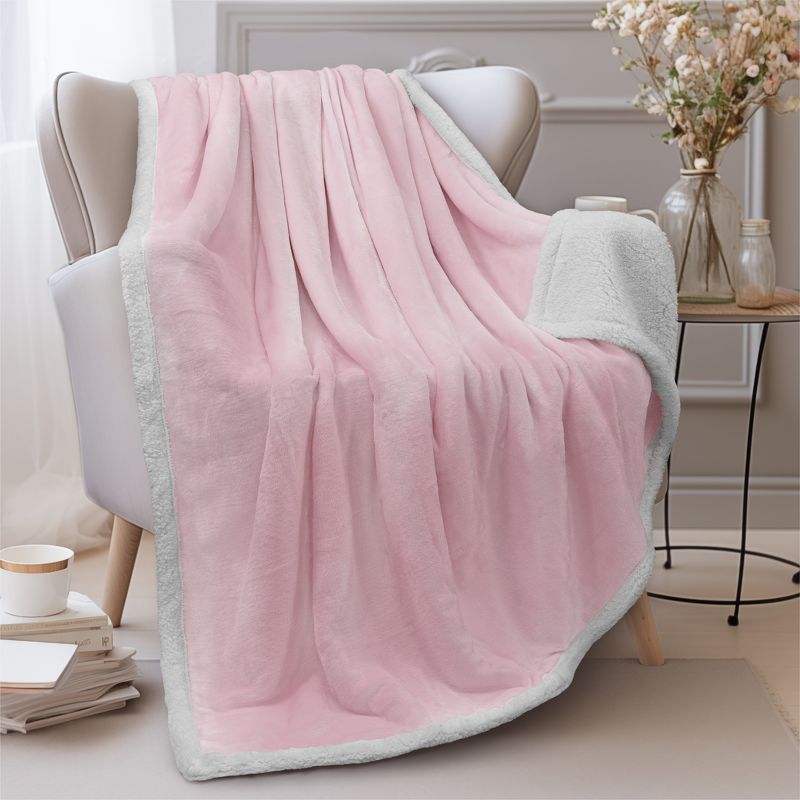 PAVILIA Premium Faux Shearling Fleece Throw Blanket for Bed, Reversible Warm Blanket for Couch Sofa, 1 of 10