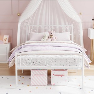 King Size Metal Bed Frame with Headboard and Steel Slat Support with 13.7" Storage No Box Spring Needed Easy Assembly - 1 of 4