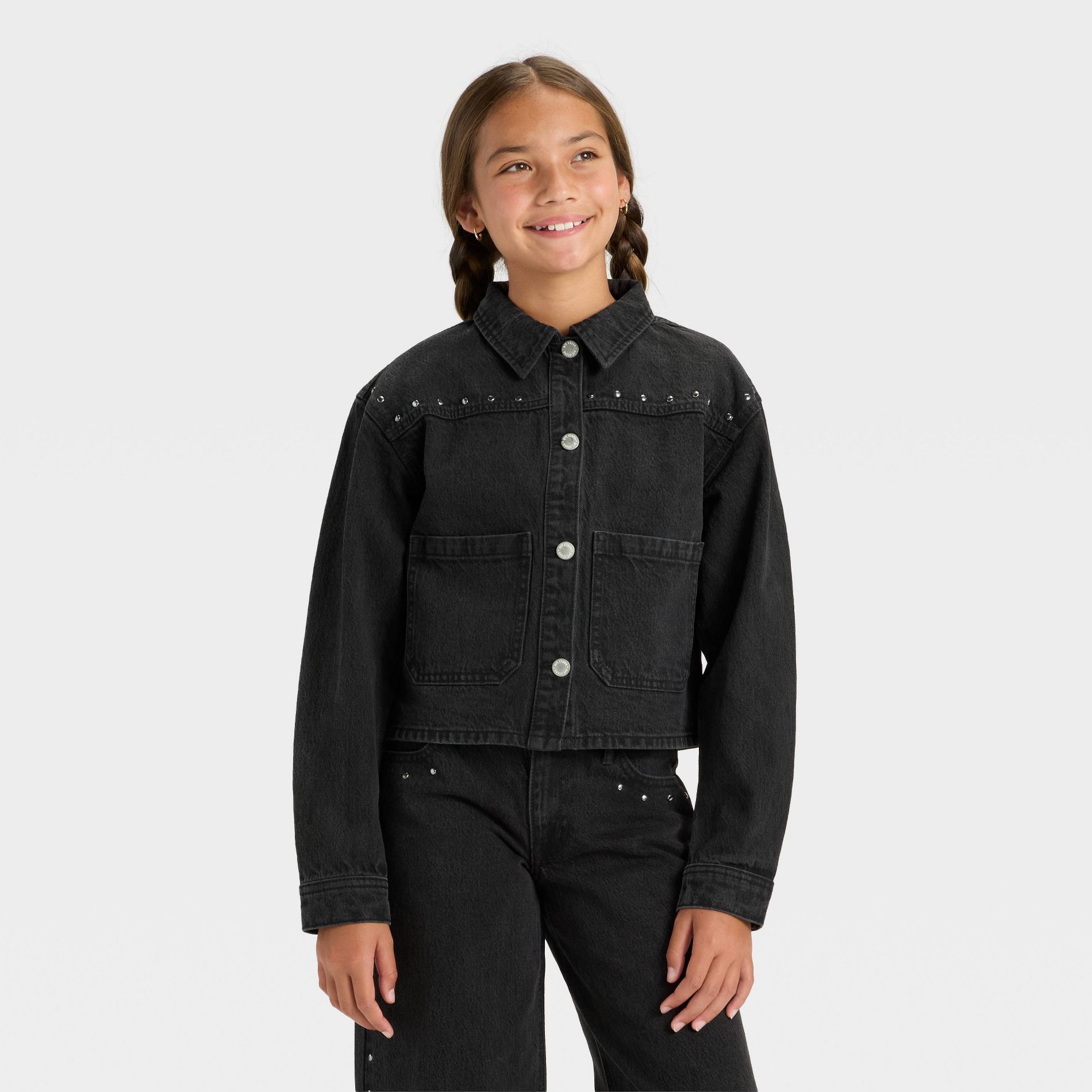 Girls' Denim Jacket - art class™ Black Wash