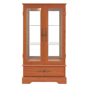ChicFurnit Decorative Storage Cabinet Elegant Glass Curio Cabinet with Adjustable Shelves for Living Room, Brown, 40.16"*16.15"*10.87" - 1 of 4