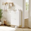 Modern Fluted Shoe Storage Cabinet with 2 Flip Drawers & Pull-Out Drawer & Hook, Wooden Slim Shoe Organizer with Metal Legs - 3 of 4