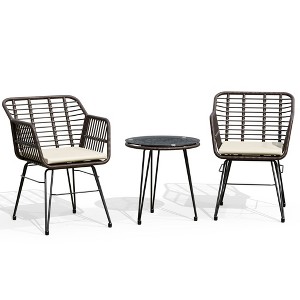 UPTIOT 3 Piece Wicker/rattan Seating Group With Cushions - 1 of 4