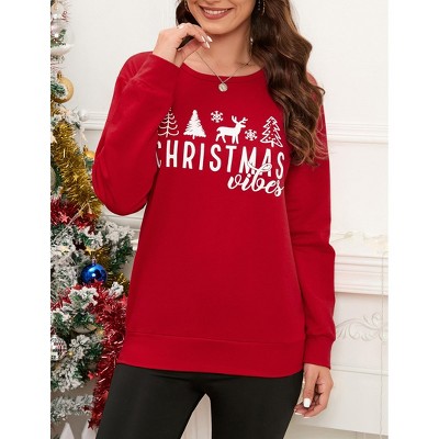 Merry Christmas Sweatshirt for Women Long Sleeve Crewneck Xmas Plaid Tree Graphic Funny Holiday Blouse Tops