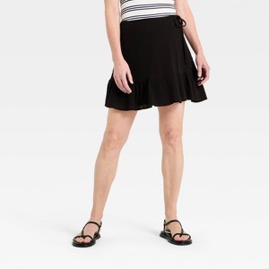 Women's Cotton Mini Wrap Skirt - Universal Threads™ Black S : Target