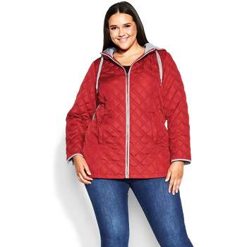 AVENUE | Women's Plus Size Coat Fleece Hood - rhubarb - 14W/16W