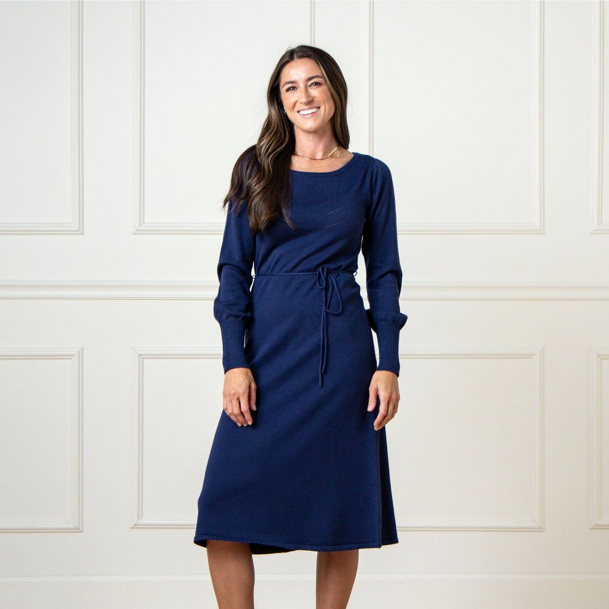 Hope & Henry Women's Bellow Sleeve Pointelle Sweater Dress - thumbnail 7